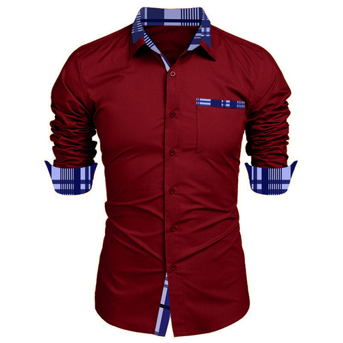 New European and American Men's Plain Color Collar Long Sleeve Button-down Shirt on AliExpress