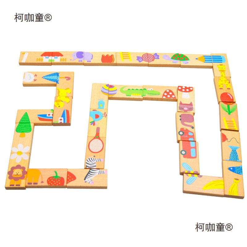 Wooden 28-Piece Animal Matching Puzzle Solitaire Domino Building Blocks for Young Kidsren 1-3 Toys Metabo