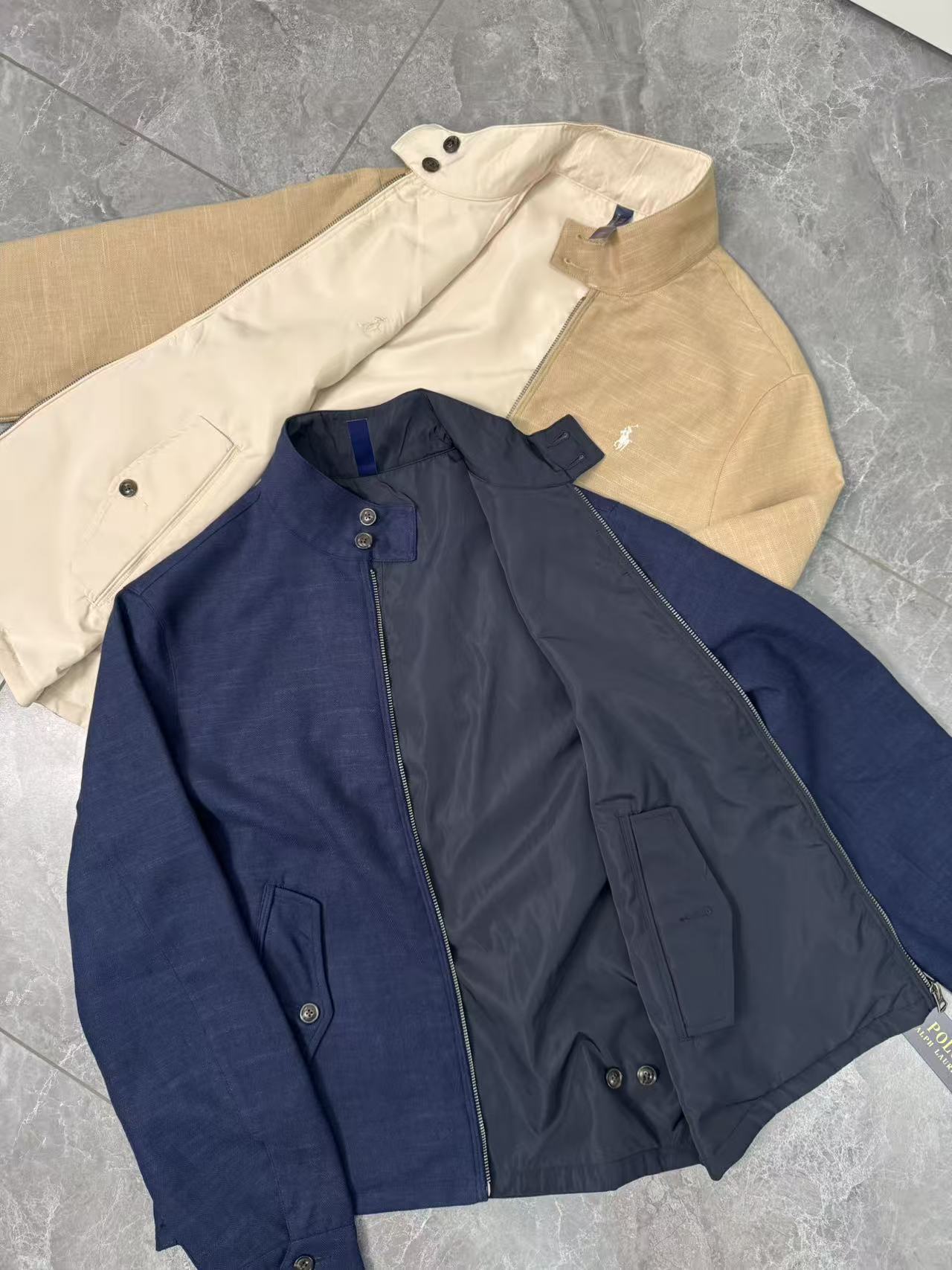 2025 primavera y otoño RL Laff lino doble cara retró cuello vertical chaqueta casual de doble botón