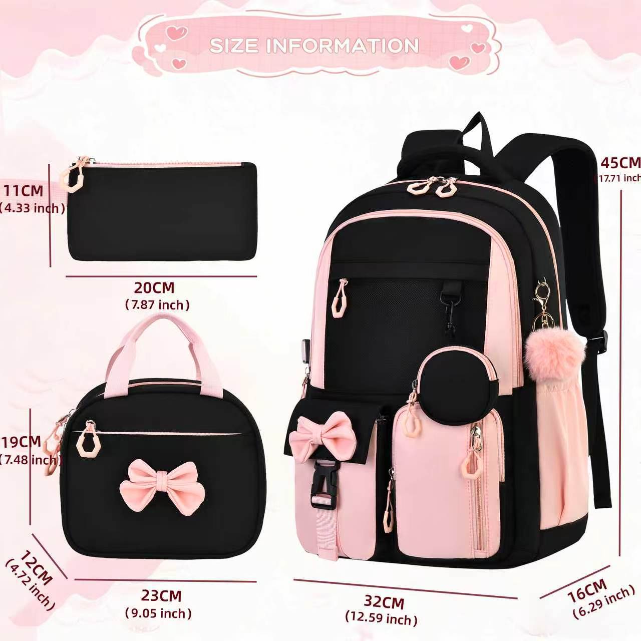 Grenzüberschreitender neuer Schulrucksack für Anfänger mit hohem Designwert, einfacher zweiseitriger Rucksack, Fabrik-Dreiteiler-Set mit Rucksack, Essenstasche und Federtasche