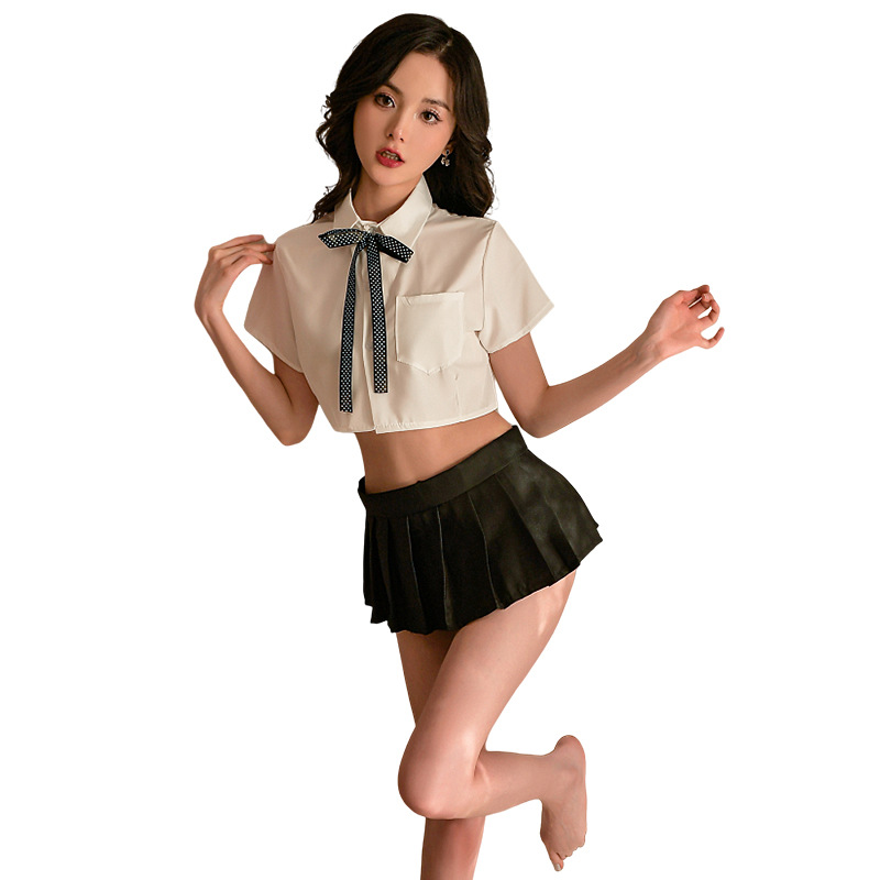 Estudiante fresco uniforme seductora split traje sexy hueco Falda plisada femenina ropa ancla entrega