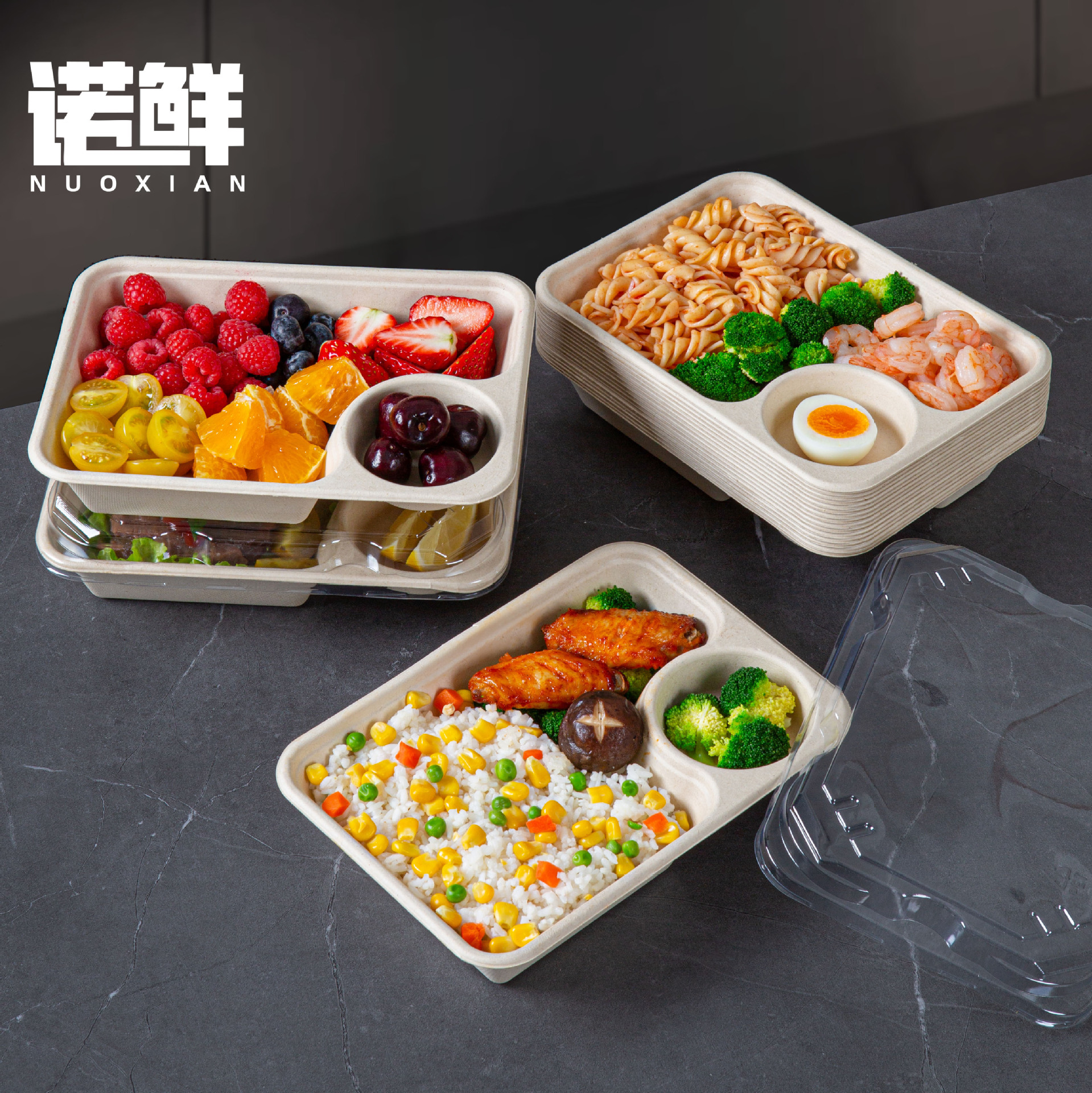 Caja de ensalada desechable para llevar bolsa salsa taza caja de embalaje caja de almuerzo de comida ligera caja de almuerzo degradable caja de almuerzo de pulpa