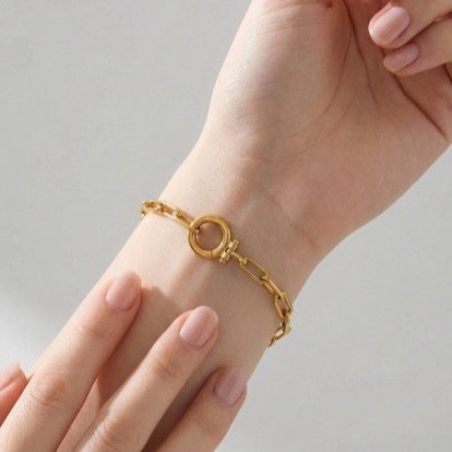European And American Cross-border Jewelry, Adjustable Ring With Round Pendant, Stainless Steel Paperclip Bracelet,_voghion.com