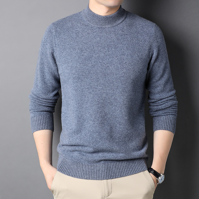 Winter new men's thickened pure woolen sweater men's plus size pullover warm sweater men's half turtleneck full woolen sweater