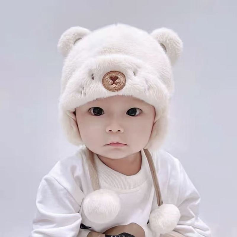 婴儿帽子秋冬季可爱超萌毛绒帽保暖婴幼儿套头卡通宝宝护耳帽防风|undefined