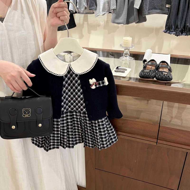 【奶油家】小学妹！女童连衣裙秋装新款洋气宝宝针织开衫裙子|undefined