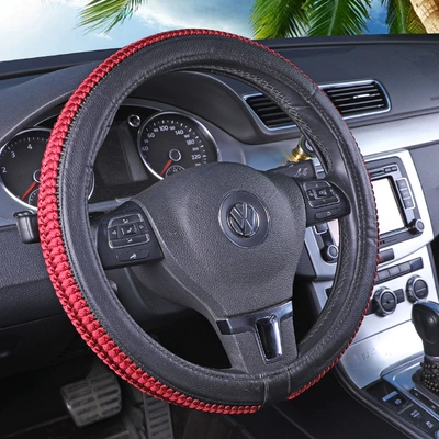 Sweat-Absorbent, Breathable, Universal for | Steering wheel cover - red-knittedleather-double-style-general