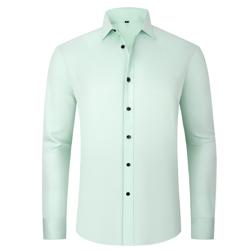 Camisa elástica de cuatro lados transfronteriza de los hombres de color sólido antiarrugas no planchado camisa de manga larga de los hombres de negocios casual de los hombres de comercio exterior exclusivo
