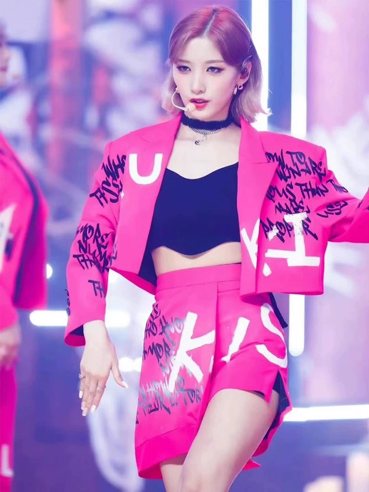 Платье-наряд для девочек Kpop группы, розово-красная песня, костюм для гоу-го джаз-танца, маленький костюм, JAZZ, сексуальная девушка, хип-хоп костюм для женщин