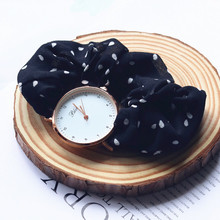 韩版复古大肠圈手表女简约波点布带腕表外贸石英女表数字装饰手表