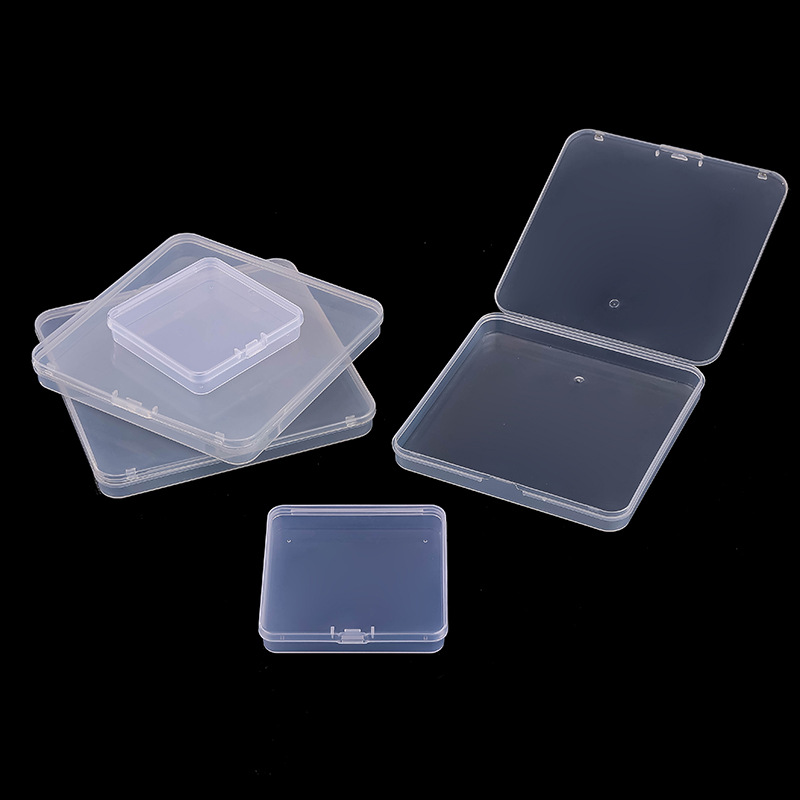 Cross-Border Flat Box Square Pp Box Transparent Plastic Small Box Parts Card Packaging Box Stationery Storage Box with Lid