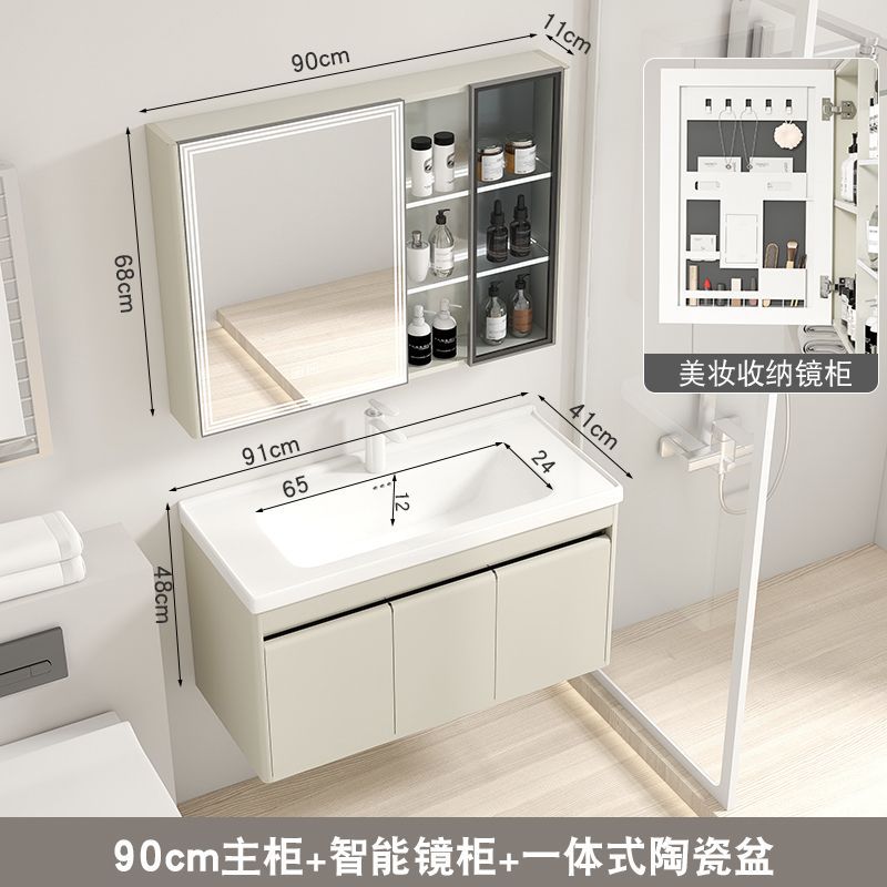 41 ancho de acero inoxidable gabinete de baño de cerámica cuenca integrada pequeño apartamento baño lavabo combinación