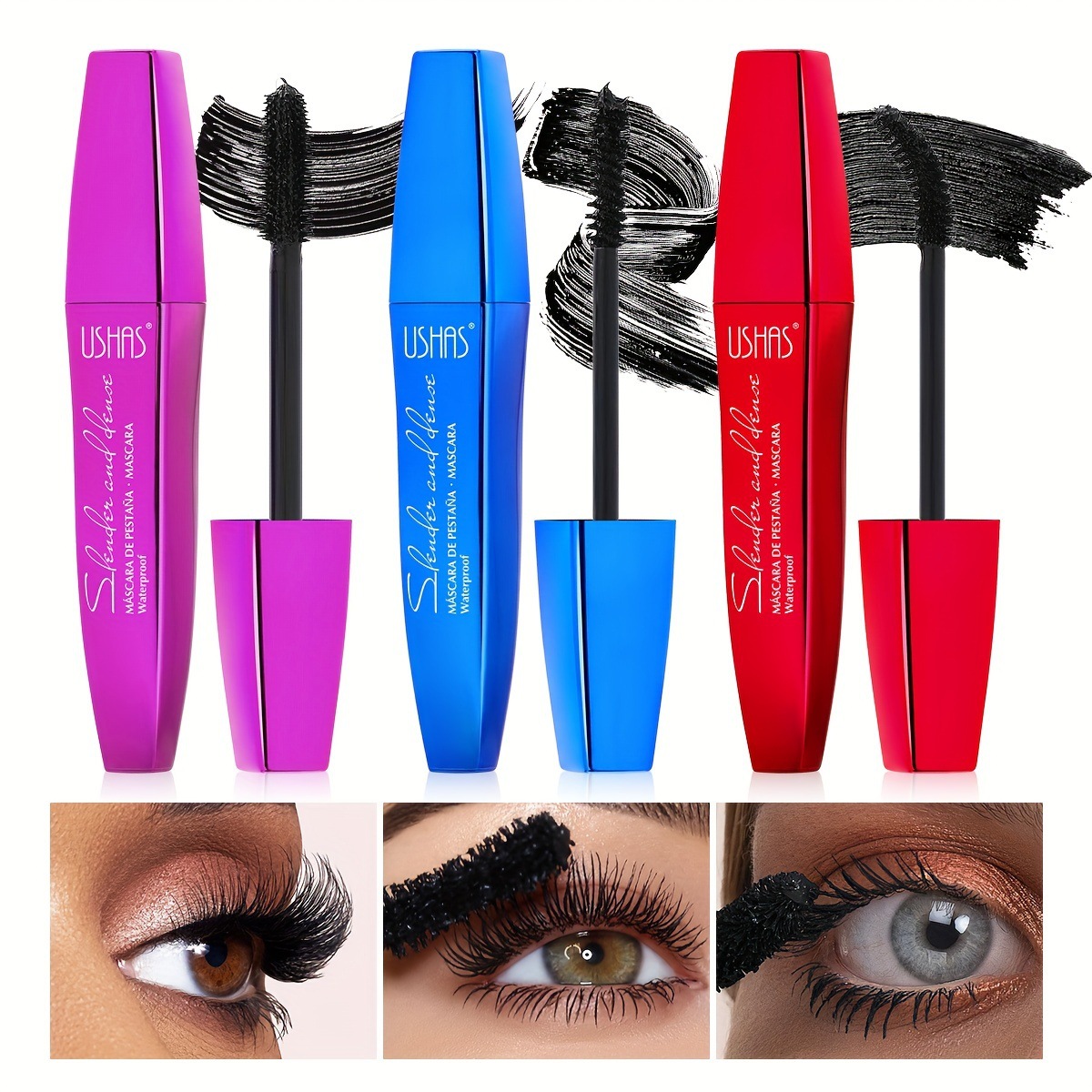 Máscara de pestañas de punto transfronterizo de USHAS europea y americana, pestañas rizadas naturales gruesas y largas, pestañas negras MA1089