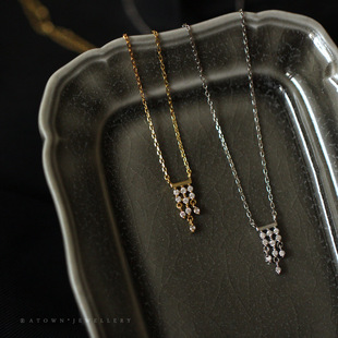 Bead Curtain~S925 Silver Plated 14K Gold Necklace Light Luxury French Retro Palace Style Tassel Smart Zircon Clavicle Chain for Women