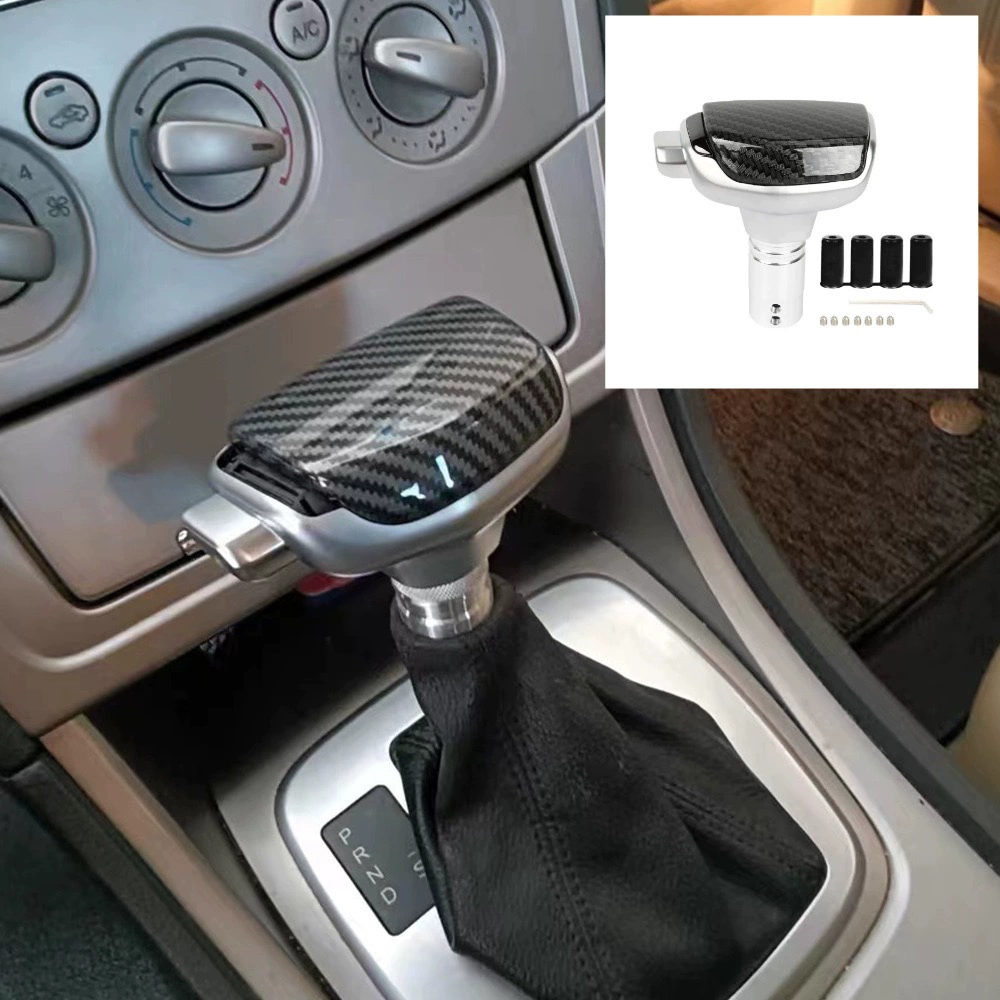 Модифицированная кожаная головка переключения передач для трансграничных автомобилей, головка переключения передач с кнопкой в ​​стиле яхты, смешанная головка из алюминиевого сплава с текстурой дерева и углеродной волной