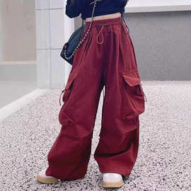 女童裤子工装裤春秋款女大童2024秋冬季儿童潮爵士舞服装女孩长裤