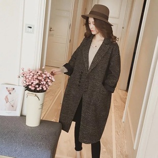 Korean 2025 Autumn and Winter New Korean Style Forest Woolen Fleece-Lined Thickeneded Outwear Mid-Length Plaid Woolen Outwear