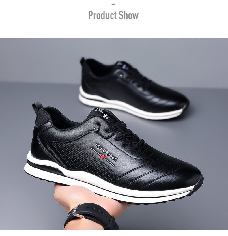 Giày sneaker nam da bò phối màu, đế cao su gót thấp 1–3 cm, dây thun tiện lợi — PZ905 màu trắng, PZ905 màu đen chi tiết 20