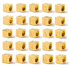 欧美方形26个英文字母diy钛钢珠子项链女A-Z手链不锈钢饰品配件