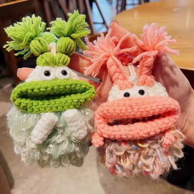 Static Rod/Key Bag, Wool Case Keychain Protective Case - hand-knitted-pink-braid-matcha-green-universal-99-car-key-full-protection
