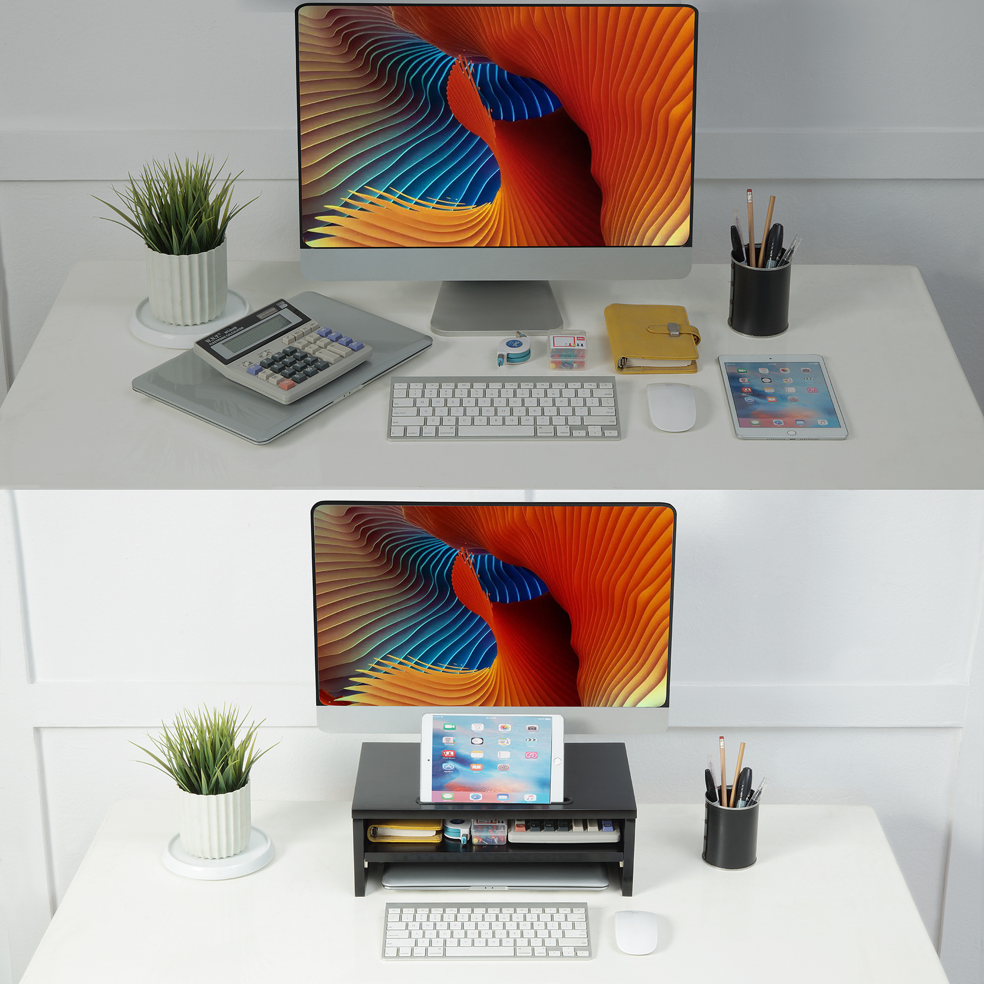 Pantalla de computadora de doble capa de elevación base de soporte de sub-escritorio teclado de escritorio organizar almacenamiento de estante de libros