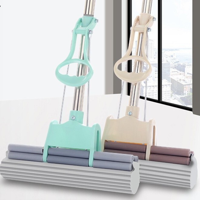 Double-Row Roller Telescopic Pole Pva Mop for Home Use, Hands-Free Lazy Mop, Sponge Mop, Cleaning Dust Mop