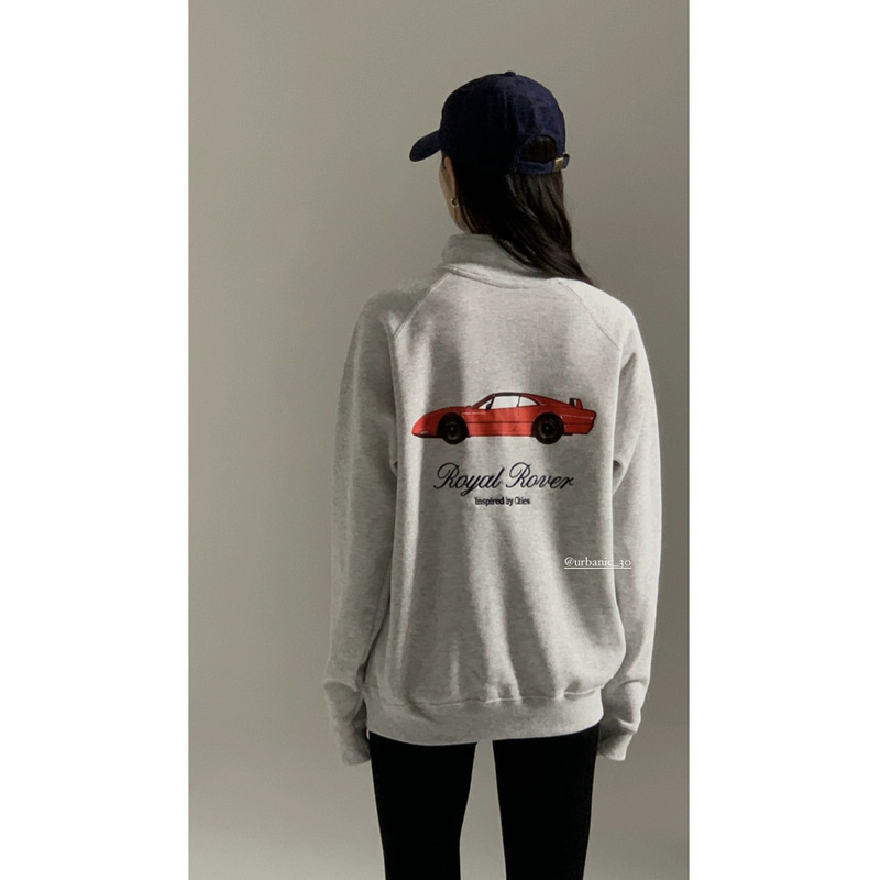 2025 Winter New Korean Designer Casual Retro Car Pattern Loose Long-Sleeved Half-Zip Sweatshirt