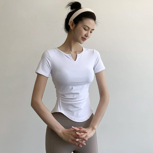 Summer Thin Body Shaping Yoga Suit Professional Training Fitness Top Elastic Slimming Slimming Quick Dry Sports T-Shirt Women 
