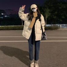 特价工厂批发杏色白鸭绒羽绒服女短款韩系保暖加厚外套冬一件代发