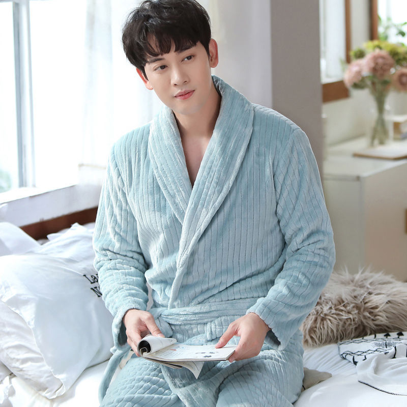 나이트 가운 커플 호텔 봄과 가을 두꺼운 플란넬 목욕 가운 여성의 가을과 겨울 산호 양털 파자마 남성 중형 및 롱 목욕 가운