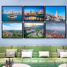 山东青岛装饰画海边城市建筑风景挂画栈桥崂山餐厅饭店民宿墙壁画