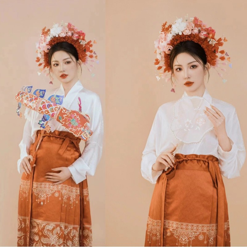 Studio Pregnant Women's New Hanfu Daily Chinese Style Girl's Improved Long Ming Style Lace-up High Waist Horse Face Skirt Clothing