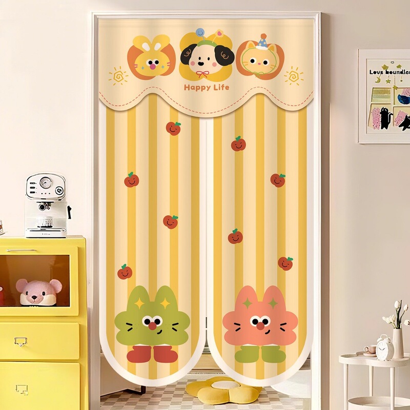 Cartoon Shaped Door Curtain Partition Curtain Children's Room Half Curtain Bedroom Blocking Curtain Kitchen Bathroom Cotton Linen Curtain