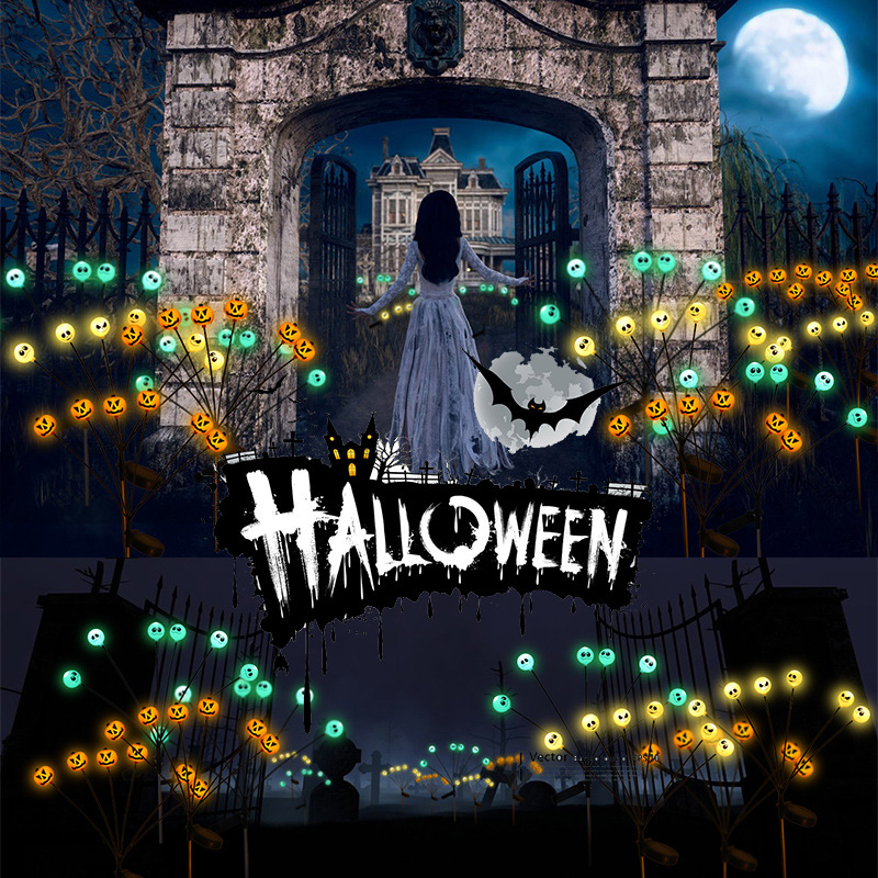 Lámpara LED solar de Halloween luminosa calabaza de cara fiesta al aire libre decoración de patio de atmósfera festiva string de lámparas