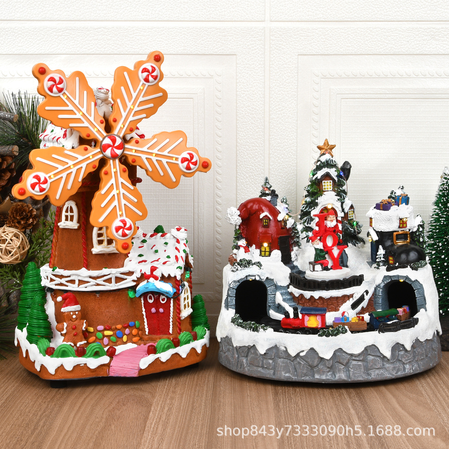 Decoraciones de Navidad luminosas caja de música caja de sonido bolas de cristal regalos para niños regalos adornos de resina de escritorio