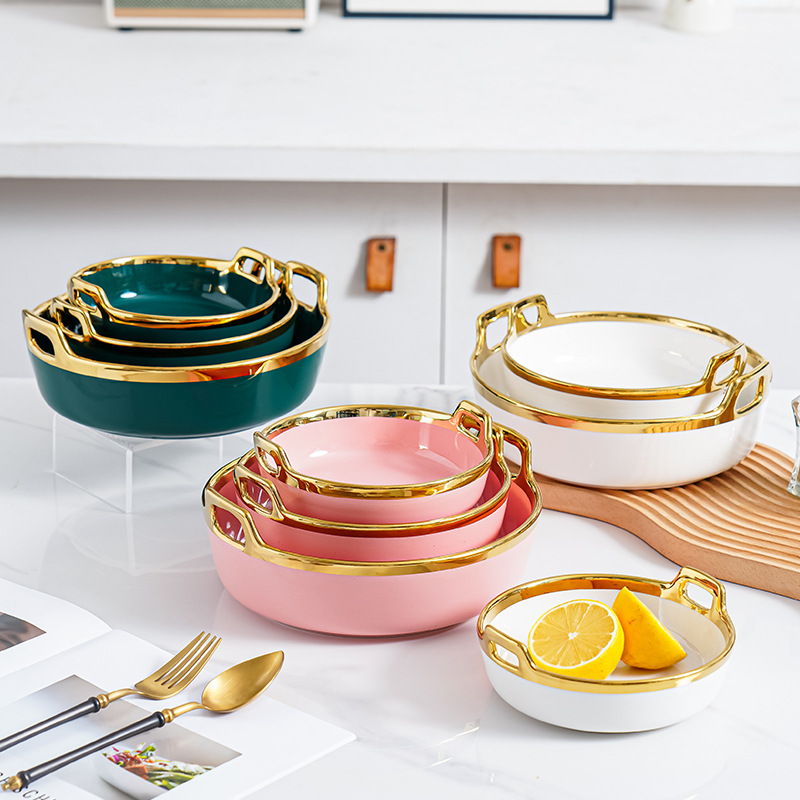 Nordic inswind cerámica de doble oreja tazón red doméstica lujo ligero Phnom Penh fruta tazón de ensalada tazón de cereales de yogur tazón de sopa