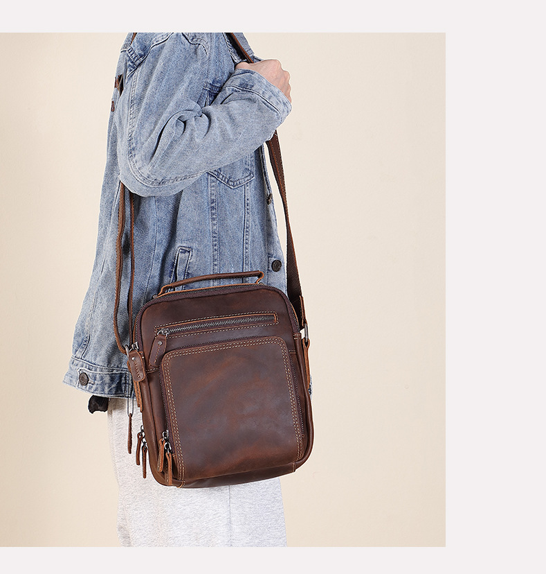 New business shoulder bag, men's leather bag, Crazy Horse leather messenger bag, casual retro large-capacity leather._ipsvogv.com