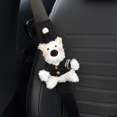 Car Seat Belt Shoulder Pads, Cute – Seat belt shoulder pad - black-hat-black-gold-button-west-highland-black-shoulder-pads