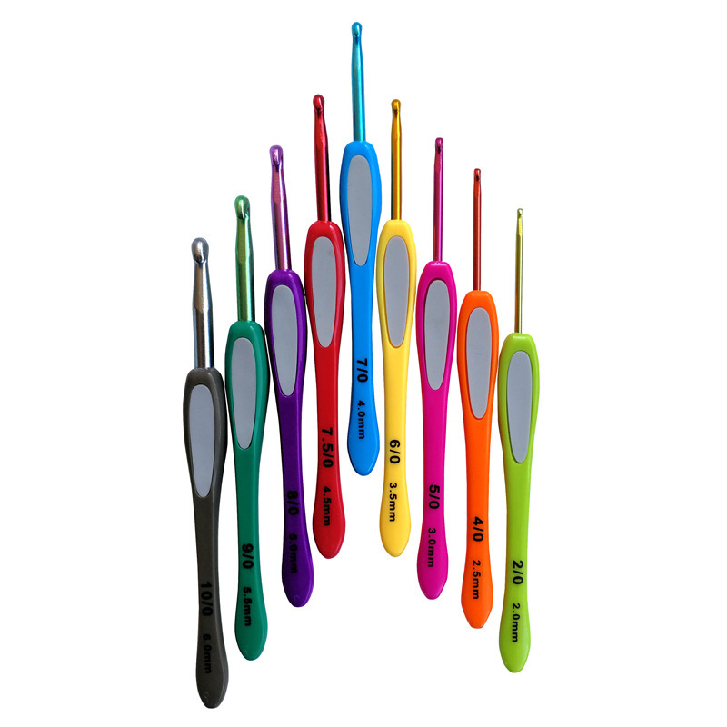 Herramientas de tejido aguja de suéter mango de plástico de color pegado aguja de acero conjunto completo 17 bolsas antideslizantes