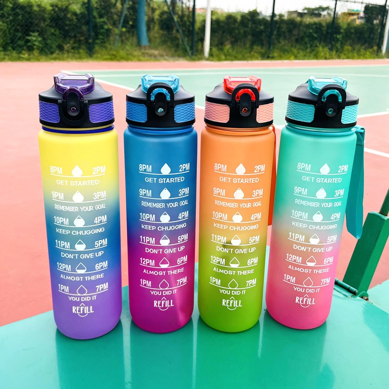 Amazon 1L Large Capacity Gradient Color Sports Water Cup Straw Cup Cross-border 1000ml Sandpaper Cup Student Outdoor