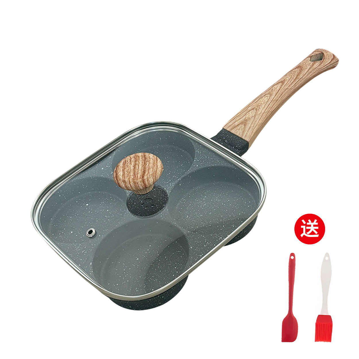[Fuente de fábrica] Comercio exterior Venta caliente maifan piedra de cuatro agujeros huevo frito tres en uno pan antiadherente pan de desayuno