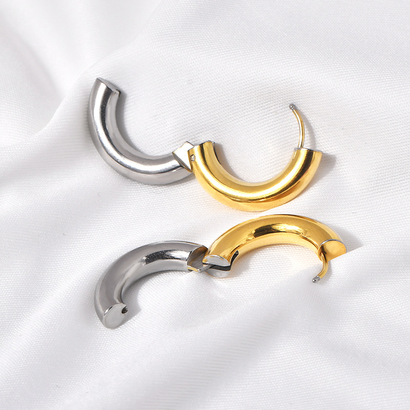 1 Pair Casual Simple Style Round Color Block Plating Titanium Steel Earrings display picture 5