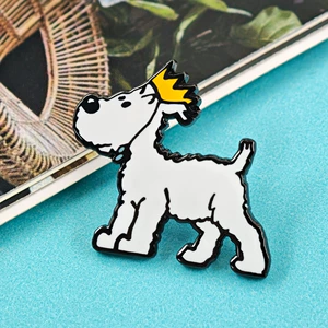 The Adventures of Tintin White Snow Milou Metal Brooch Cartoon Anime Enamel Pin Two-Dimensional Cultural Creative Gift