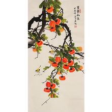 事事如意纯手绘写意花鸟柿子装饰画国画水墨画房间画客厅画办公室