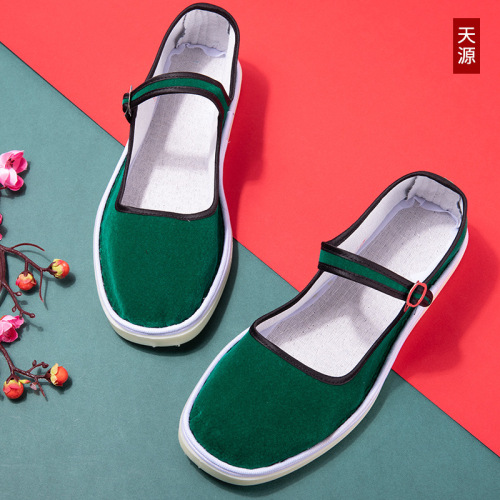 Old Beijing cloth shoes, flat heel, sewn shoes, low-top mille-feuille, cotton shallow mouth, flat-soled rubber sole, women's cloth shoes for mom