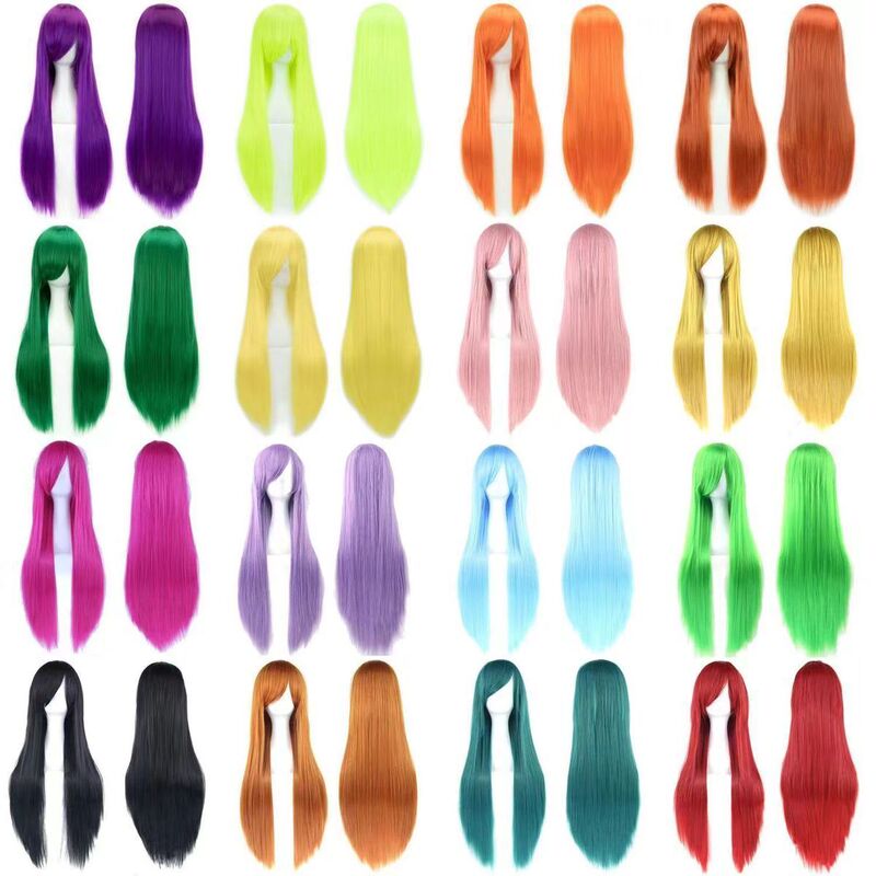 Cos Wig Colorful Long Straight Hair Cosplay Wig European and American Animation Hot-Selling Model in Stock 80cm Wig in Stock Cos Wig Colorful Long Straight Hair Cosplay Wig European and American Animation Hot-Selling Model in Stock 80cm Wig in Stock