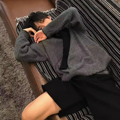 假两件披肩设计圆领毛衣男秋冬韩版慵懒复古休闲百搭针织衫外套