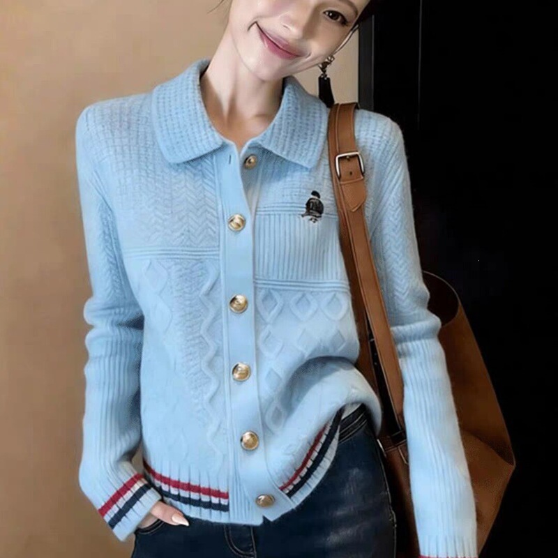 Gentle Style POLO Collar Knitted Cardigan for Women, 2026 Autumn New Elegant Sweater Coat Top Gentle Style POLO Collar Knitted Cardigan for Women, 2026 Autumn New Elegant Sweater Coat Top