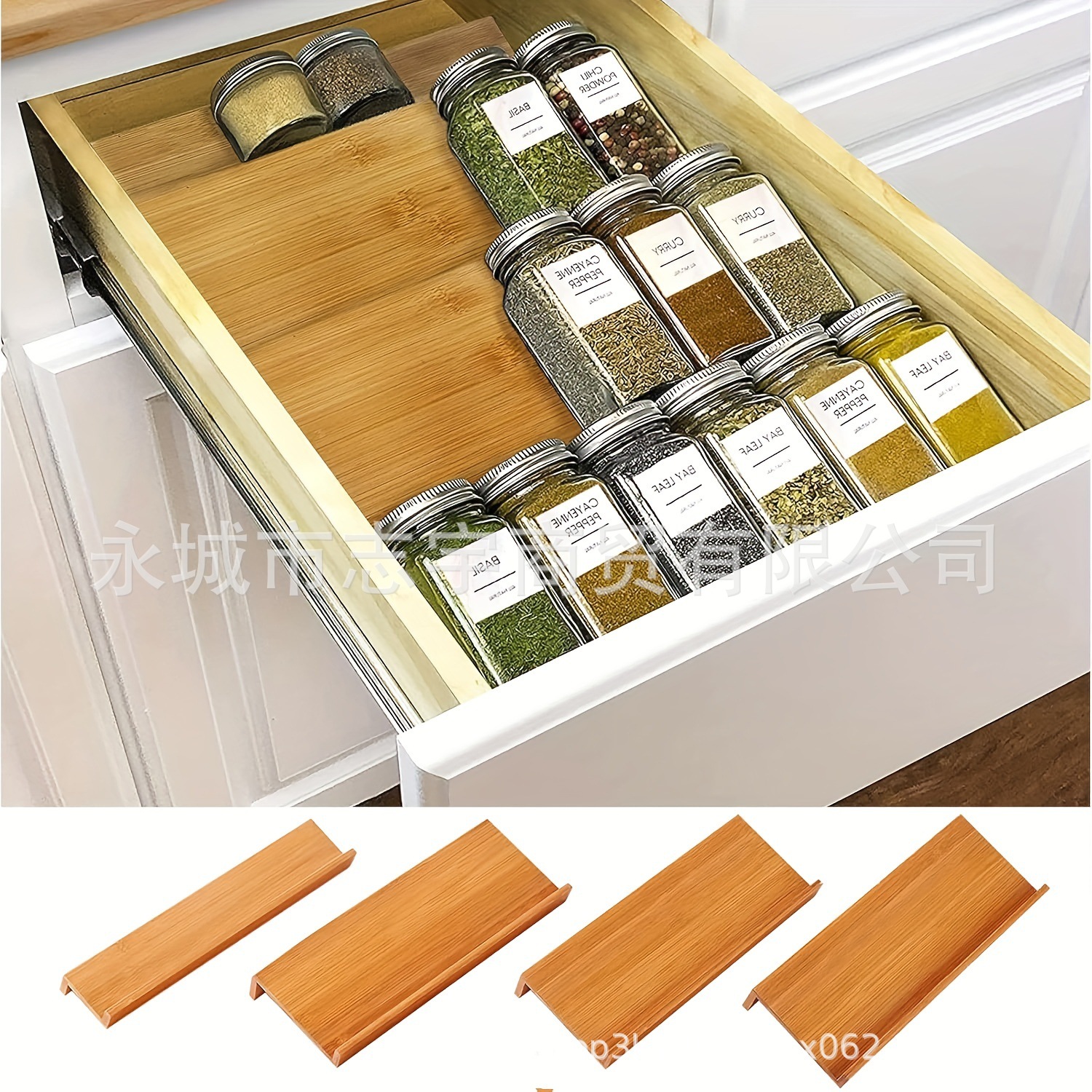 Madera cuadrada condimento rack especias rack almacenamiento rack material rack caja de almacenamiento de material de condimento