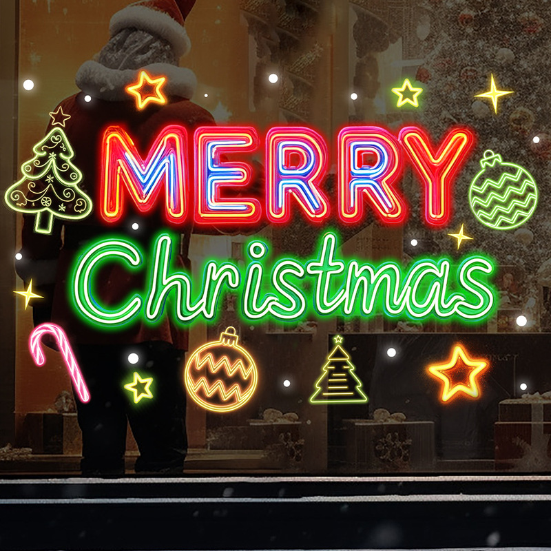 Aike JD4654 クロスボーダー新クリスマスネオン英語ガラスステッカーショップ引き戸装飾静電ステッカー|undefined
